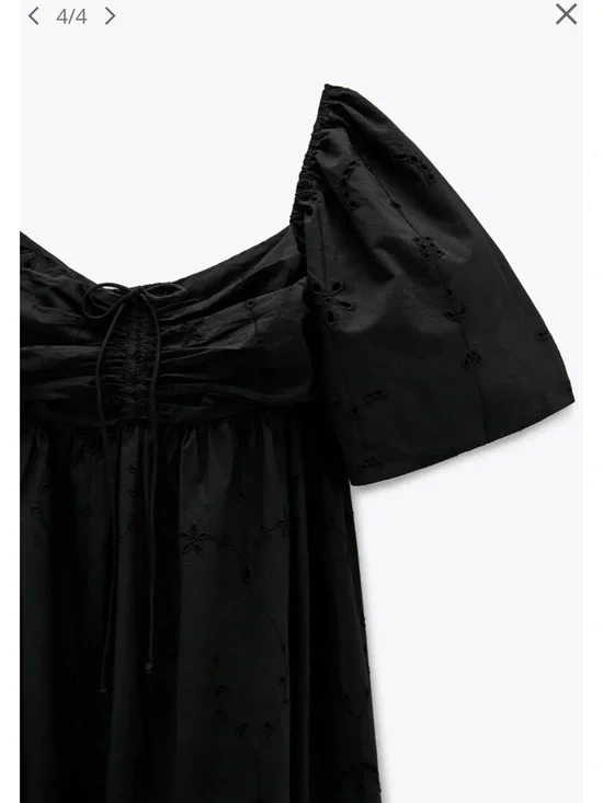 ZARA Black Puff-Sleeve Midi Dress - Classic Feminine Style SIZE M NWT - Picture 3 of 5